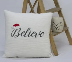 Pillows & Throws*Contemporary Home Living 20" White And Gray Christmas "Believe" Throw Pillow With Santa Hat