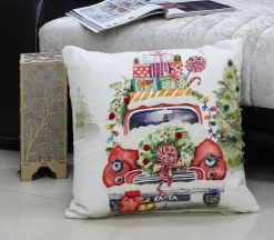 Pillows & Throws*Contemporary Home Living 20" White And Green Christmas Car With Gifts Embroidered Throw Pillow