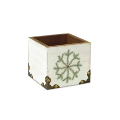 Gift Accessories*Melrose 4.5" White And Green Distressed Snowflake Christmas Storage Box