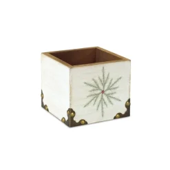 Gift Accessories*Melrose 4.5" White And Green Snowflake Square Christmas Storage Box