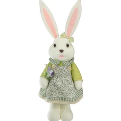 Northlight 20" White And Green Standing Girl Rabbit Easter Figure