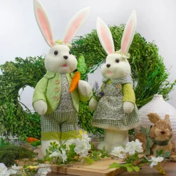 Northlight 20" White And Green Standing Girl Rabbit Easter Figure
