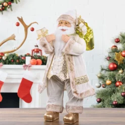 Santa Figures*Northlight 24" White And Ivory Santa Claus With Gift Bag Christmas Figure