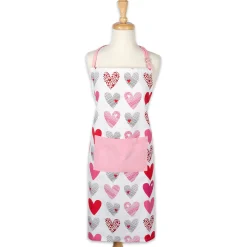 CC Home Furnishings 32" White And Pink Hearts Collage Printed Chef's Apron