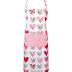 CC Home Furnishings 32" White And Pink Hearts Collage Printed Chef's Apron