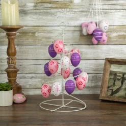 Northlight 14.25" White And Purple Floral Cut Out Easter Egg Tree
