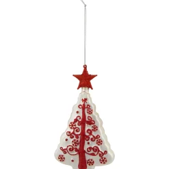 Northlight Trees & Wreaths>6" White And Red Christmas Tree Glass Ornament