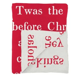 Pillows & Throws*Creative Brands 5' White And Red Christmas Twas The Night Before Christmas Rectangular Natural Throw Blanket