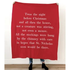 Pillows & Throws*Creative Brands 5' White And Red Christmas Twas The Night Before Christmas Rectangular Natural Throw Blanket