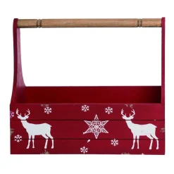 Decoration Storage*Contemporary Home Living 15" White And Red Christmas Panel Nordic Reindeer Container