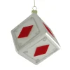 Sterling Casino>3" White And Red Diamonds Dice Gambling Glass Christmas Ornament