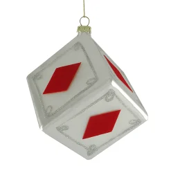 Sterling Casino>3" White And Red Diamonds Dice Gambling Glass Christmas Ornament