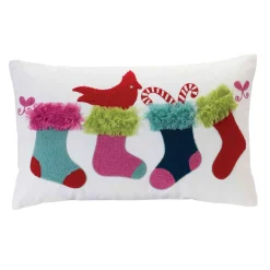 Pillows & Throws*Melrose 19.5" White And Red Embroidered Stocking Rectangular Christmas Throw Pillow