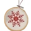 Roman Snowflakes>4.5" White And Red Embroidered Snowflake In Hoop Loom Christmas Ornament