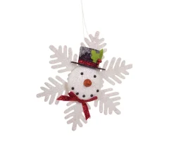 Melrose Snowflakes>7.5" White And Red Glittered Snowflake Snowman Christmas Ornament