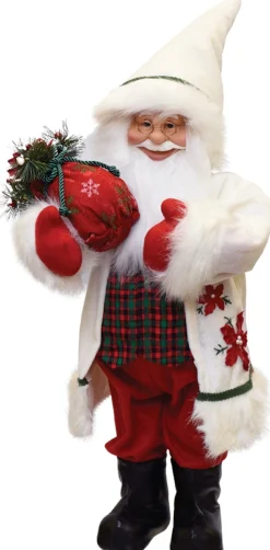 Santa Figures*Northlight 25" White And Red Santa With Sack Of Pine Christmas Figurine