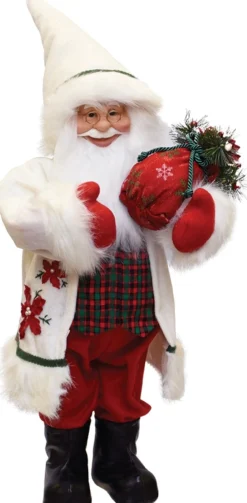 Santa Figures*Northlight 25" White And Red Santa With Sack Of Pine Christmas Figurine