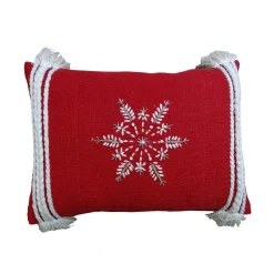 Pillows & Throws*Contemporary Home Living 20" White And Red Snowflake Christmas Throw Pillow For Sofa