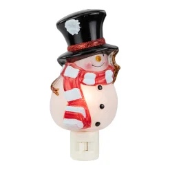 Northlight 6.5" White And Red Snowman In Black Top Hat Christmas Night Light