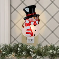 Northlight 6.5" White And Red Snowman In Black Top Hat Christmas Night Light