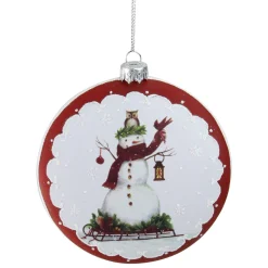 Roman Snowmen>4" White And Red Snowman On Sled Christmas Ornament