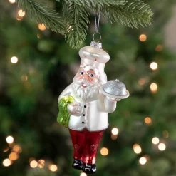 Northlight Santa Claus>5.75" White And Red Standing Santa Chef Glass Christmas Ornament