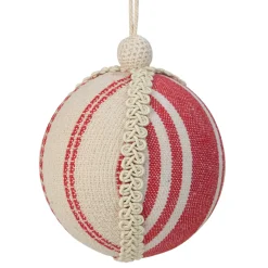 Northlight Balls>4.75" White And Red Striped Ball Christmas Ornament With Rope Accent