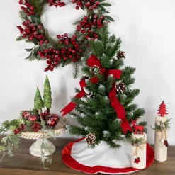 Mini Tree Skirts*Northlight 18" White And Red Velveteen Mini Christmas Round Tree Skirt