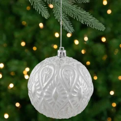 Northlight Balls>3.5" White And Silver Floral Distressed Christmas Ball Ornament