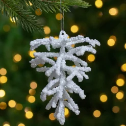 Northlight Pine Cones>5" White And Silver Glitter Pine Cone Christmas Ornament