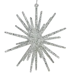 Northlight Stars>12" White And Silver Glitter Starburst Christmas Ornament