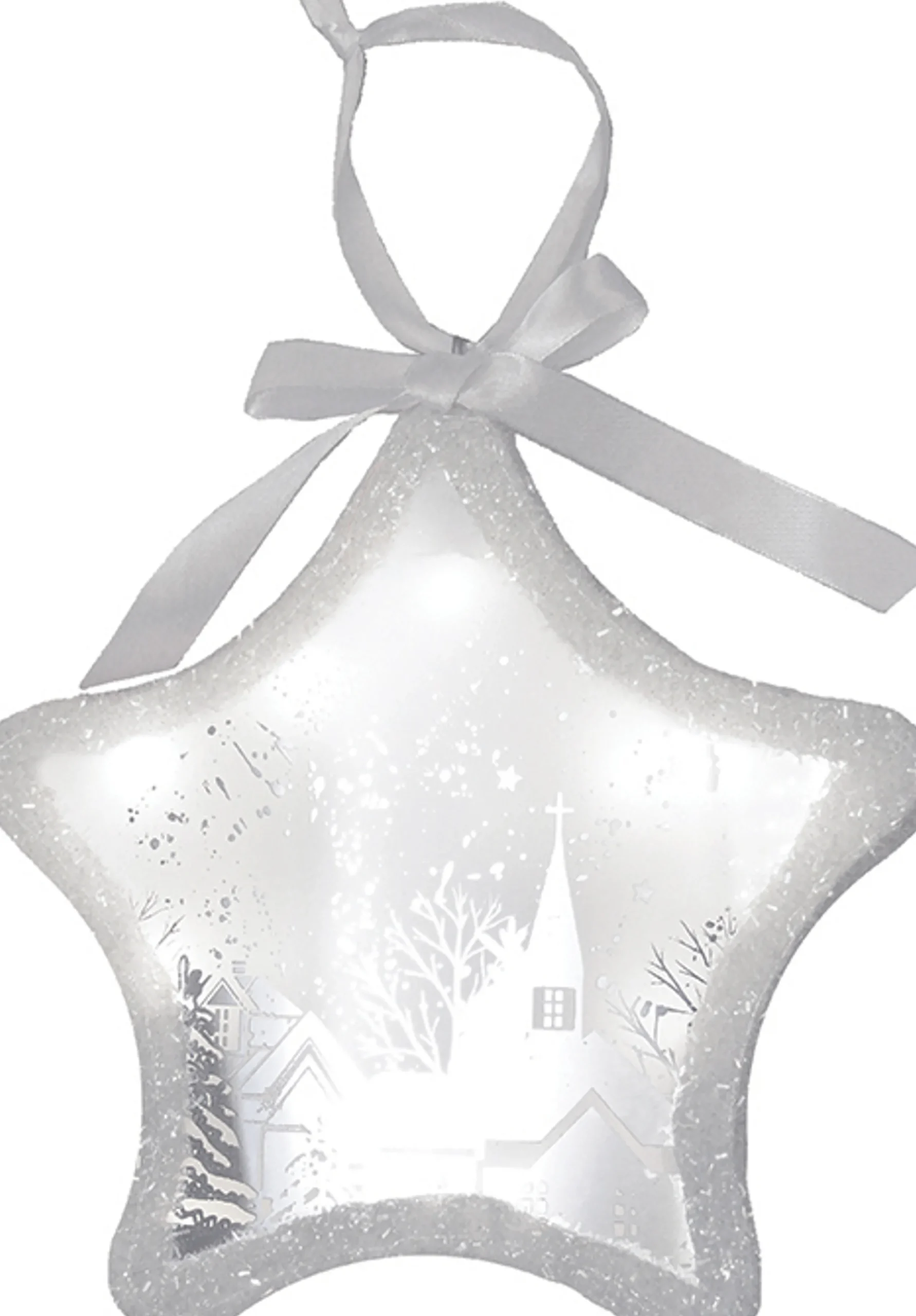 Northlight Stars>8" White And Silver Led Sparkle Star With Winter Scene Christmas Ornament