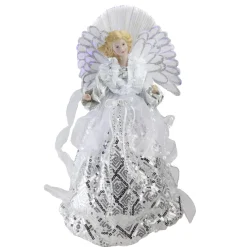 Angel Tree Toppers*Northlight 16" White And Silver Lighted Angel Sequined Gown Christmas Tree Topper