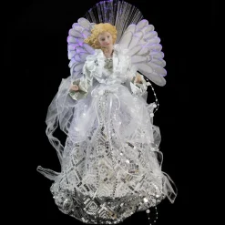 Angel Tree Toppers*Northlight 16" White And Silver Lighted Angel Sequined Gown Christmas Tree Topper