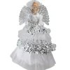 Angel Tree Toppers*Northlight 16" White And Silver Lighted Fiber Optic Angel Sequined Gown Christmas Tree Topper