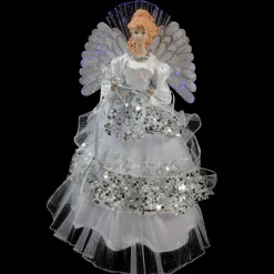Angel Tree Toppers*Northlight 16" White And Silver Lighted Fiber Optic Angel Sequined Gown Christmas Tree Topper