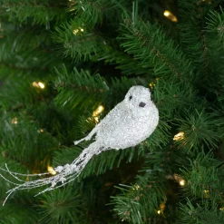 Northlight Animals>7.5" White And Silver Sequined Bird Christmas Ornament With Clip