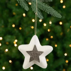 Northlight Stars>3.75" White And Silver Star Hanging Christmas Ornament