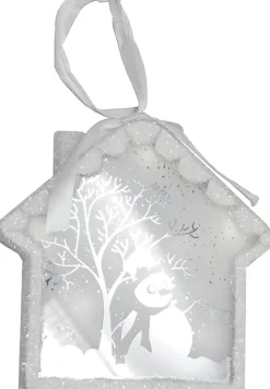 Northlight Snowmen>8" White Backlit Led Sparkle Snowman Scene Christmas House Ornament