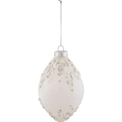 Northlight Finials>5" White Beaded And Silver Sequins Christmas Glass Finial Ornament