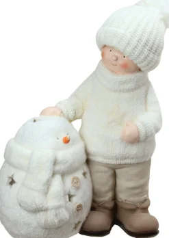 Candles & Holders*Northlight 17.25" White Christmas Snowman With Standing Boy Tealight Candle Holder