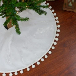 48 Inch And Smaller*Northlight 36" White Christmas Tree Skirt With A Pom Pom Border And Tie Backs