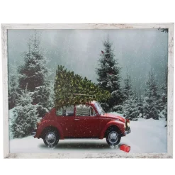 Signs & Plaques*Northlight 19" White Distressed Frame Red Vintage Vw Car Led Lighted Christmas Canvas