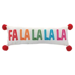 Pillows & Throws*Melrose 26" White Embroidered "Fa La La La La" Rectangular Christmas Throw Pillow