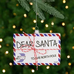 Northlight Santa Claus>3.5" White Envelope "Usps Dear Santa" With Stripes Glass Christmas Ornament