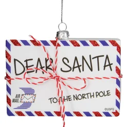 Northlight Santa Claus>3.5" White Envelope "Usps Dear Santa" With Stripes Glass Christmas Ornament