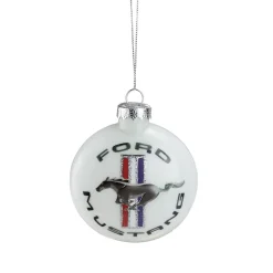 Northlight Transportation>3.5" White Ford Mustang Logo Collectible Glass Christmas Disc Ornament