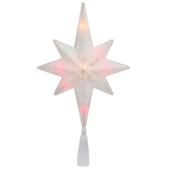 Star Tree Toppers*Northlight 11" White Frosted Bethlehem Star With Gold Scrolling Christmas Tree Topper - Multi Lights
