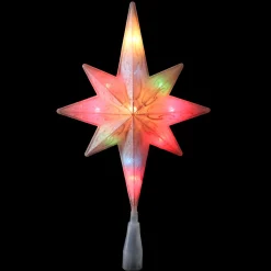 Star Tree Toppers*Northlight 11" White Frosted Bethlehem Star With Gold Scrolling Christmas Tree Topper - Multi Lights