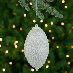 Northlight Finials>5.5" White Glitter Spiral Coiled Wire Finial Christmas Ornament